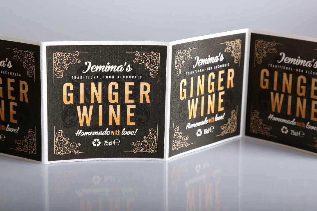 Klebeetiketten drucken Gingerwine Etiketten veredelt metallic